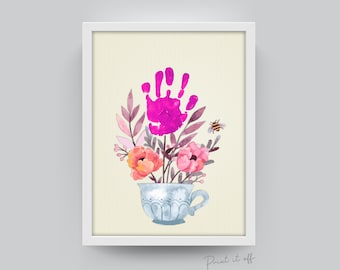 Handprint Teacup / Flower Hand Art / Kids Baby Toddler / Nursery Decor Mother's Day / Keepsake Craft Gift DIY Card / Printable Print 0180