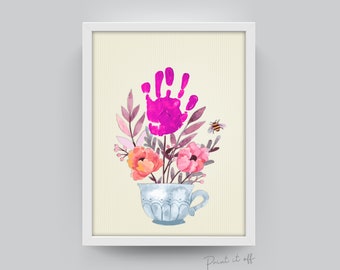 Handprint Teacup / Flower Hand Art / Kids Baby Toddler / Nursery Decor Mother's Day / Keepsake Craft Gift DIY Card / Printable Print 0180