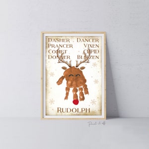 Nombres de renos Rudolph Huella de mano Huella Arte Artesanía / Navidad Navidad Niños Bebé Niño / Recuerdo Tarjeta de regalo Signo Memoria IMPRIMIRLO 0806