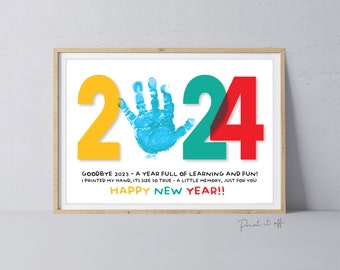 Créations artistiques du Nouvel An 2024 / Poème empreinte de main / Bonne année au revoir 2023 / Main de bébé pour tout-petits / Souvenir / À imprimer 0372