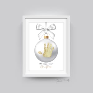 Mein allererstes Weihnachten Handabdruck Fußabdruck Ball / Weihnachten Kunst Handwerk / Baby Neugeborene / DIY Andenken Memory Card Print It Off 0649