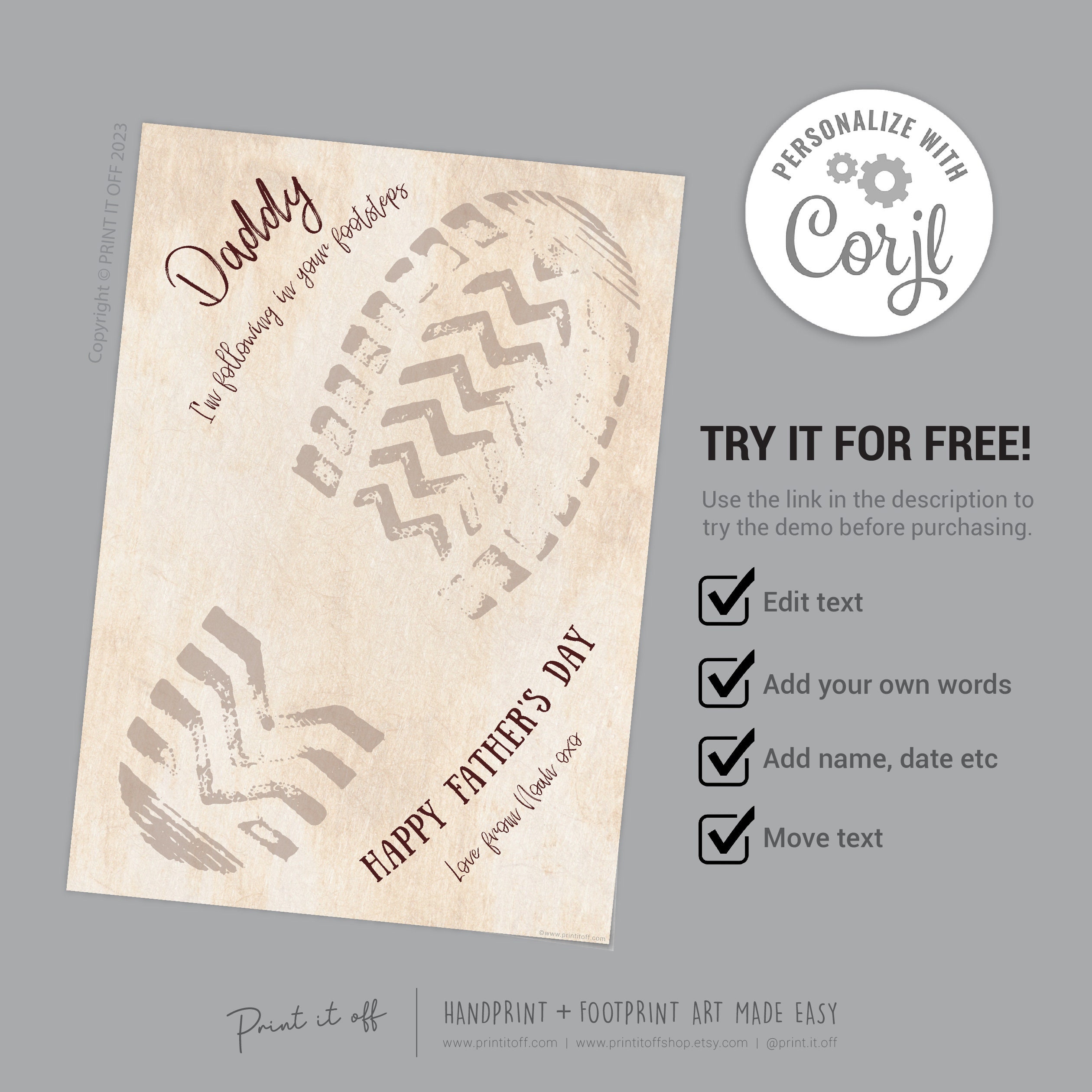 Boot Footprint EDITABLE / Foot Art Craft / Father's Dad Daddy Birthday ...