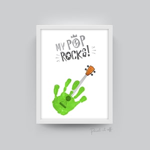 Handafdruk Art Craft / My Pop Rocks Gitaar / Opa Vaderdag Verjaardag / Kids Baby Peuter / Keepsake Craft DIY Card / Print It Off 0436