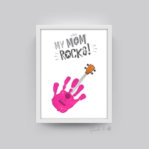 My Mom Rocks Guitar / Handprint Art Craft / Aniversário do Dia das Mães / Crianças Bebês / Lembrança Artesanato Cartão de Presente DIY / Imprima 0419