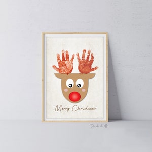Joyeux Noël renne / artisanat d'art empreinte de main de Noël Noël / mains de bébé enfant en bas âge / carte souvenir à imprimer 0095