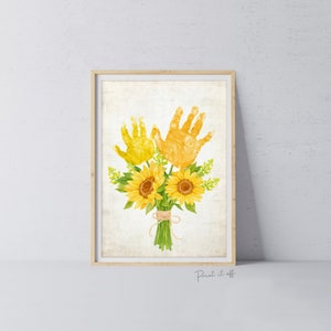 Empreinte de main de tournesols / Mains de main de tournesol de fleur de soleil / Bambin de bébé / Cadeau d'activité de cadeau de fête des Mères / Carte à faire soi-même à imprimer 0725