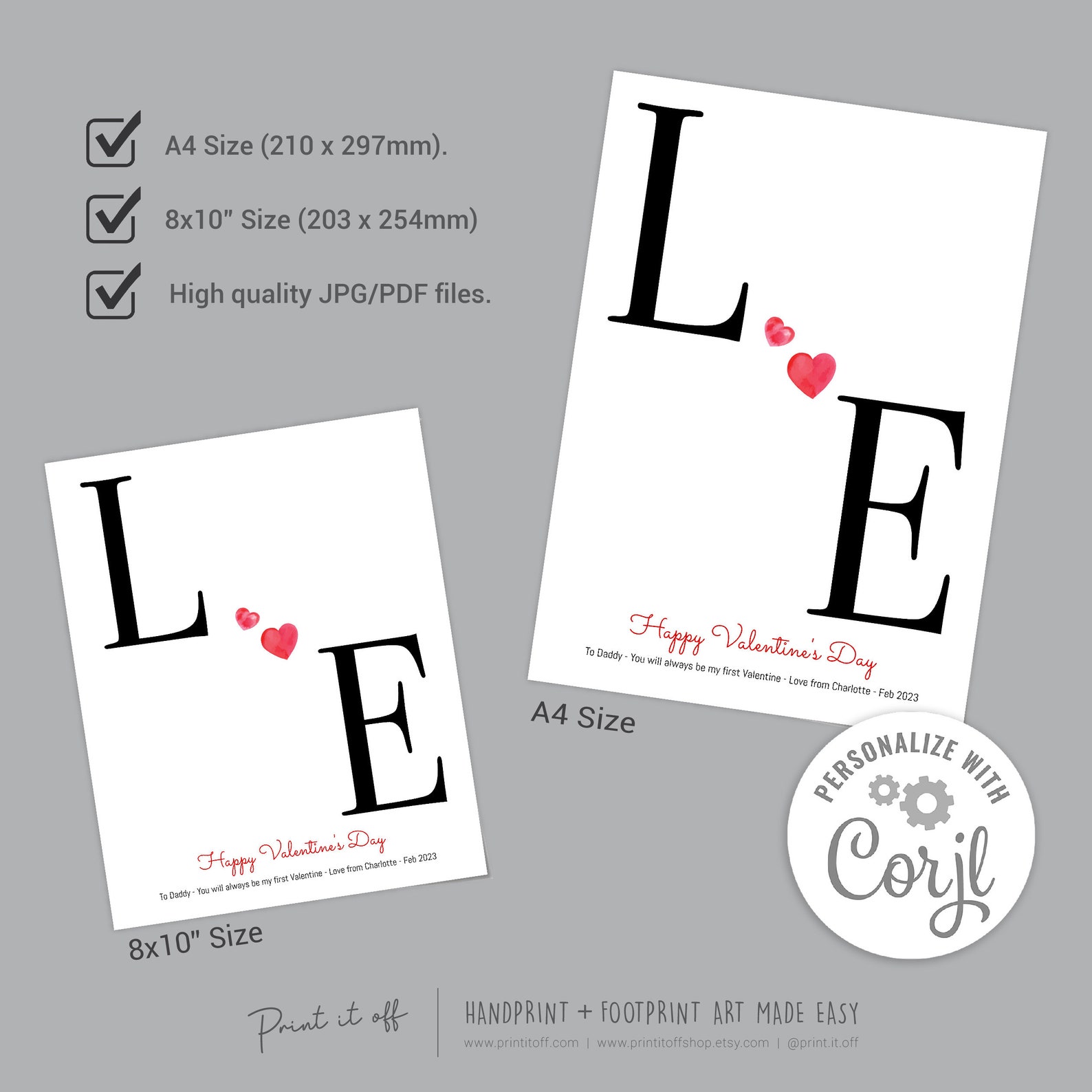 Love EDITABLE / Handprint Footprint Art Craft / Valentine's Mother's ...