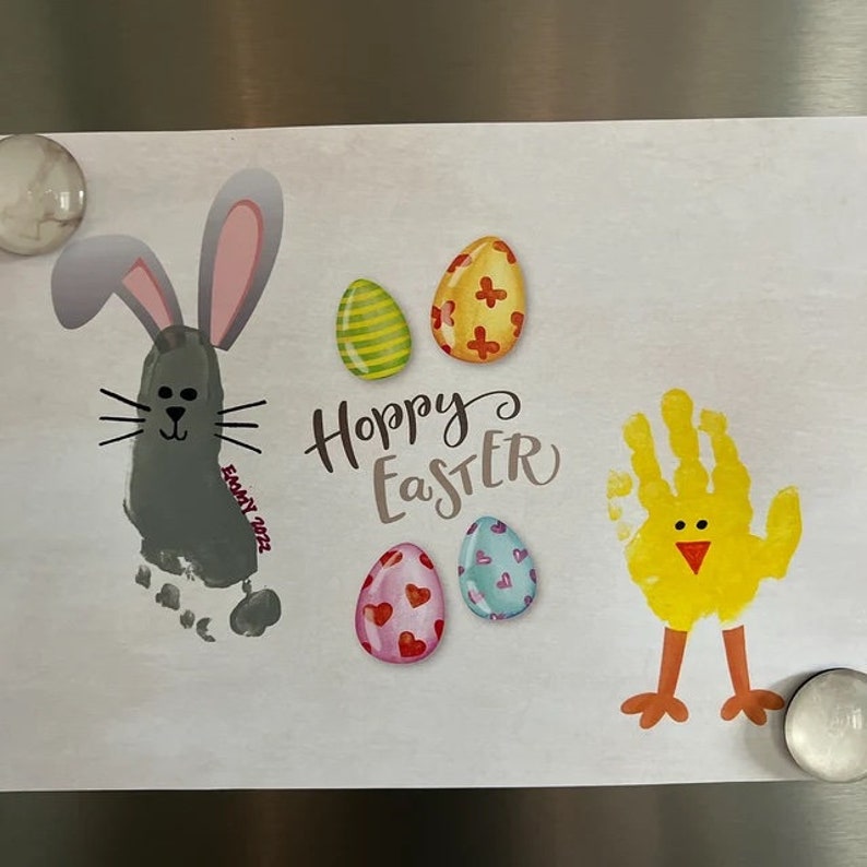 Bunny Chick / Footprint Handprint Hand Foot Art Craft / Hoppy Happy Easter / Kids Baby Toddler / Keepsake DIY Card / Print It Off