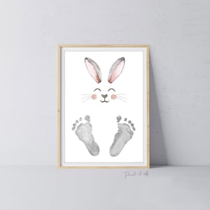 Lapin / Empreinte artistique d'empreintes de main / Bébé enfant en bas âge Pâques / Pieds souvenir Artisanat mémoire Carte à faire soi-même / Imprimez 0833