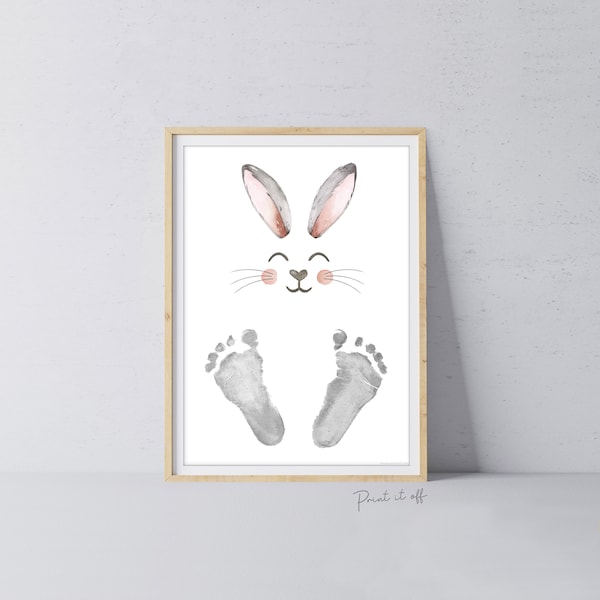 Bunny / Footprint Handprint Art / Baby Kids Toddler Easter / Feet Foot Keepsake Memory Craft DIY Card / Print It Off 0833