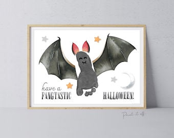 コウモリのハロウィンアートクラフト / 足跡手形アート / ファングタ