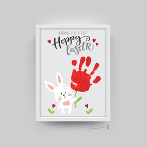 Hoppy Ostern / Handabdruck Kunst Handwerk / süße Hase Blume Frohe Ostern / Kinder Baby Kind Kleinkind / Andenken Aktivitätskarte / PRINT IT OFF 0412