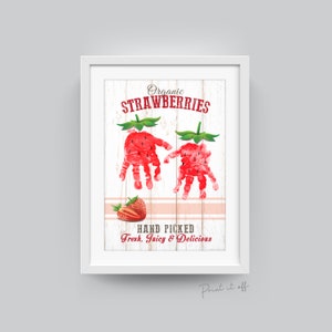 Farm Sign Strawberries Strawberry / Handprint Hand Art Craft / Kids Baby Toddler / Activity Keepsake Gift Card Decor Sign PRINT IT OFF 0544