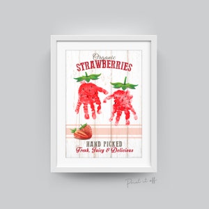 Fattoria segno fragole fragola / Handprint mano arte artigianale / bambini bambino bambino / attività Keepsake Gift Card Decor segno PRINT IT OFF 0544