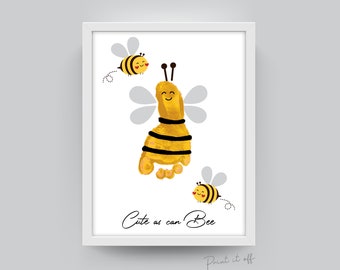 Cute As Can Bee / Handprint Footprint Art / Valentine's Day / Bumble Bee / DIY Card Craft Art Decor / Kids Baby Toddler / Print it Off 0389