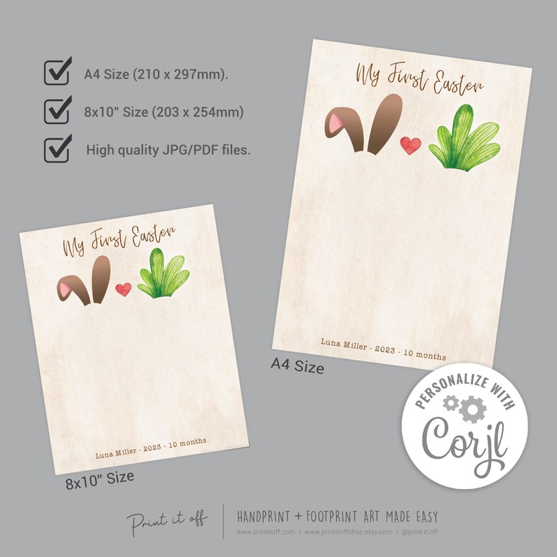 Bunny Carrot EDITABLE / Footprint Foot Art Craft / Hoppy First Happy Easter / Baby Child / DIY Custom EDIT Corjl Card Print It Off