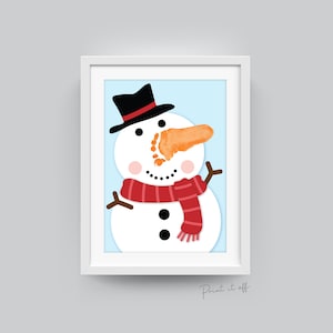 Sneeuwpop Wortel Neus Voetafdruk Voet Art Craft / Eerste Kerst Kerstmis Baby Peuter Kinderen / DIY Kaart Cadeau Geheugen Aandenken / Afdrukken 0674