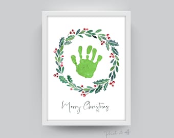 Merry Christmas Wreath / Handprints Footprints / Christmas Xmas Art / Printable / Baby Toddler Feet Hands / Xmas Craft Keepsake 0133