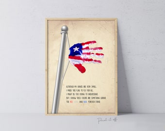 Flag Poem Handprint Art / 4th of July Independence Day / USA America American / Child Kids Baby Toddler / Keepsake Craft Print it Off 0251
