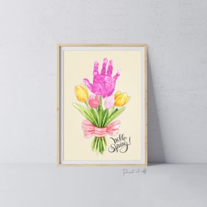 Hello Spring Flower Easter / Handprint Hand Art Craft / Kids Baby Toddler / Activity Keepsake Gift Card Decor / PRINT IT OFF 0448
