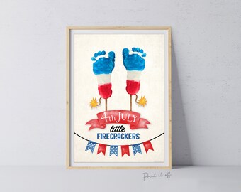 Firecrackers 4th of July / Footprint Handprint Art Craft / First Independence Day USA America / Child Kids Baby Toddler / Print It Off 0528