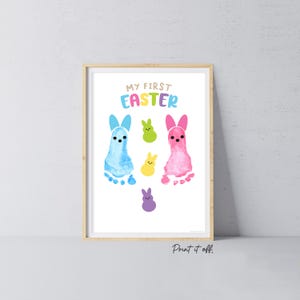 Primeros pasos de Pascua / Arte con huellas / Pies de conejito / Niños Bebé Niño pequeño / Manualidades de recuerdo Tarjeta de regalo Imprima ahora 0941