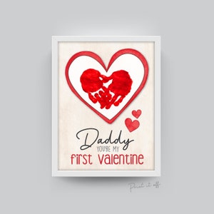 Papà sei il mio primo San Valentino / Cuore con impronta della mano Amore / Buon San Valentino papà / Fai da te Artigianato Carta Arte / Bambini Bambini Piccoli / Stampalo 0156