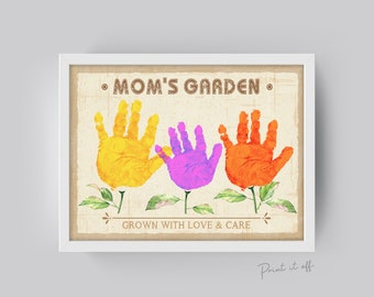 Mamas Garten Handabdruck Bastelkunst / 3 x Hände Blumen / Mama Mama / Kinder Baby Kleinkind / Aktivität Geschenk Diy Karte Bauernhof Zeichen / PRINT IT OFF 0468