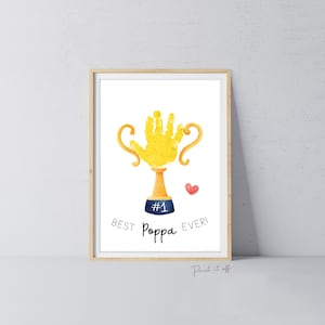 Trofeo #1 Poppa Pop Handprint Art Craft / Grandad Father's Day Award Cup / Kids Baby Child Hand / Activity Gift DIY Card / Print it off 0737