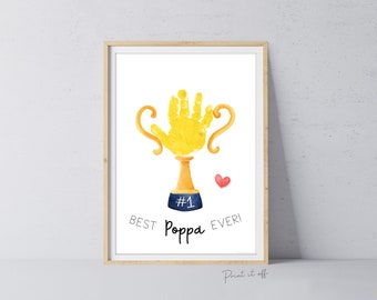 Trophy #1 Poppa Pop Handprint Art Craft / Grandad Father's Day Award Cup / Kids Baby Child Hand / Activity Gift DIY Card / Print it off 0737