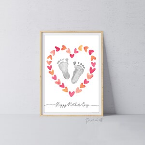 Feliz Día de la Madre Corazón / Huella de mano / Pies Arte Manualidad / Niños Bebé Niño / Tarjeta de recuerdo DIY / Imprima 0856