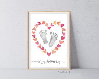 Happy Mother's Day Heart / Footprint Handprint Feet Foot Art Craft / Kids Baby Toddler / Keepsake DIY Card / Print It Off 0856