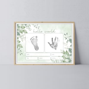 Hello World Handprint Footprint Art / Baby Newborn Announcement Keepsake Girl Boy Nursery Memory Sign / Print It Off 0783