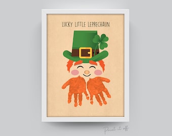 Lucky Little Leprechaun Handprint / Happy St Patrick's Day Ireland / Diy Craft Art Activity Card / Kids Baby Toddler / PRINT IT OFF 0171