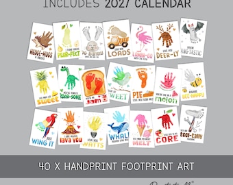 Bundel met 40 hand- en voetafdrukknutselwerkjes | Printbare knutselactiviteiten voor kinderen | Sjablonen voor babyherinneringen | Cadeau voor peuters en kleuters | PRINT HET UIT 0950