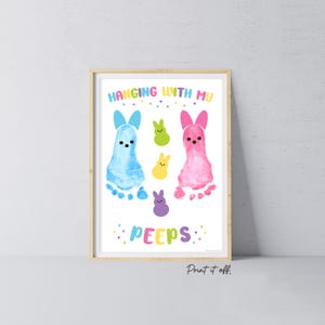 Colgando con mis amigos Pascua / Arte de huellas / Pies de conejito / Niños Bebé Niño pequeño / Manualidad de recuerdo Tarjeta de regalo Imprimir 0940