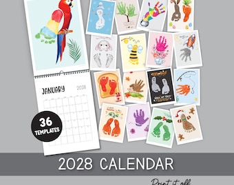 2028 Handprint & Footprint Calendar, Printable Kids Craft Templates, Diy Keepsake, Homemade Gift PRINT IT OFF 1025