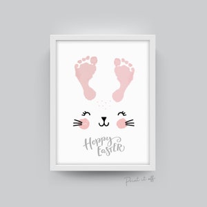 Hoppy Easter Footprint Handprint Art Cute Bunny Happy Etsy