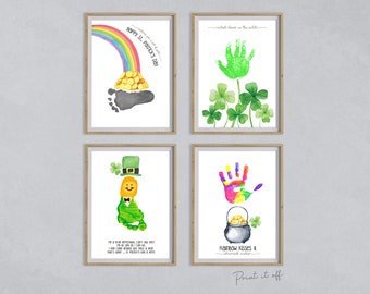 4 x St Patrick's Handprint Footprint Craft Art PACK / Clover Rainbow Leprechaun Gold / DIY Card Baby Kids Hand Foot / Print it Off 0691