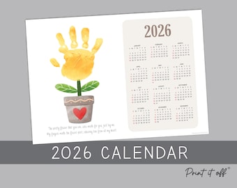 2026 Flower Calendar Year Yearly / Handprint Footprint Art Craft / Activity DIY Gift Keepsake / Baby Kids Child Toddler / Print It Off 0910