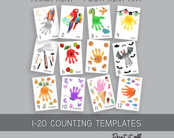 Hand- en voetafdrukkunst met nummers 1-20: aandenken voor baby's en peuters (digitale download) PRINT HET UIT 0969