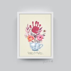 Handabdruck Teetasse Kunst / Happy Birthday / Kind Kinder Kleinkind Hand / Geschenk vom Baby / Andenken Handwerk DIY Karte
