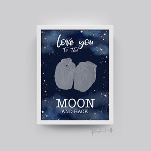 Je t'aime jusqu'à la lune et le dos / Impression sur les fesses du bas / Saint-Valentin / Carte d'artisanat bricolage empreinte de main / Nouveau-né pour enfants / Imprimer 0261