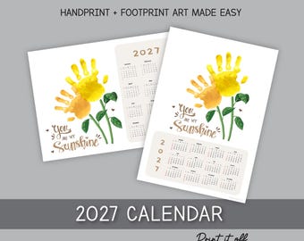 2027 Handprint Calendar, Sunflower Handprint Art, Printable Kids Calendar Craft, Baby Toddler Keepsake, Gift PRINT IT OFF 1022