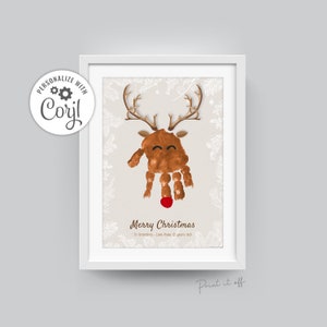 Reindeer Handprint Footprint Art Craft EDITABLE / Christmas Xmas / Baby Toddler Child / DIY Corjl Template Download Card Print It Off 0676
