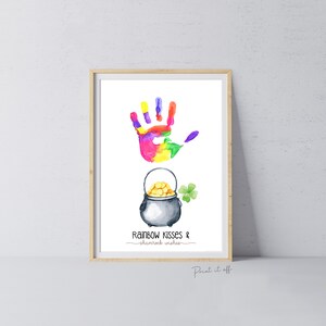 Handafdruk St. Patrick's Day Craft Art / Rainbow Kisses & Shamrock Wishes / DIY-kaart baby kids hand afdrukbaar / Print it Off 0695