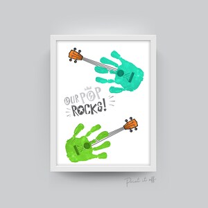 Handafdruk Art Craft / Our Pop Rocks Gitaar / Opa Vaderdag Verjaardag / Kids Baby Peuter / Keepsake Craft DIY Card / Print It Off 0446
