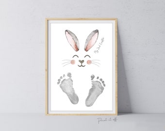 My 2nd Second Easter / Footprint Handprint Art / Cute Bunny Happy Easter / Baby Toddler / Keepsake Memory Craft DIY Card / Print It Off 0847