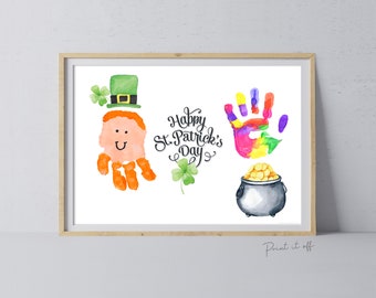 Happy St Patrick's Handprint Footprint Craft Art / Rainbow Leprechaun Gold Shamrock / DIY Card Baby Kids Hand Foot / Print it Off 0696