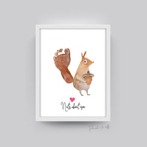 Empreinte d'écureuil / Noix pour vous / Saint-Valentin d'automne / Pied enfant/bébé en bas âge/Bricolage création artistique pour carte mémoire/Imprimer 0274
